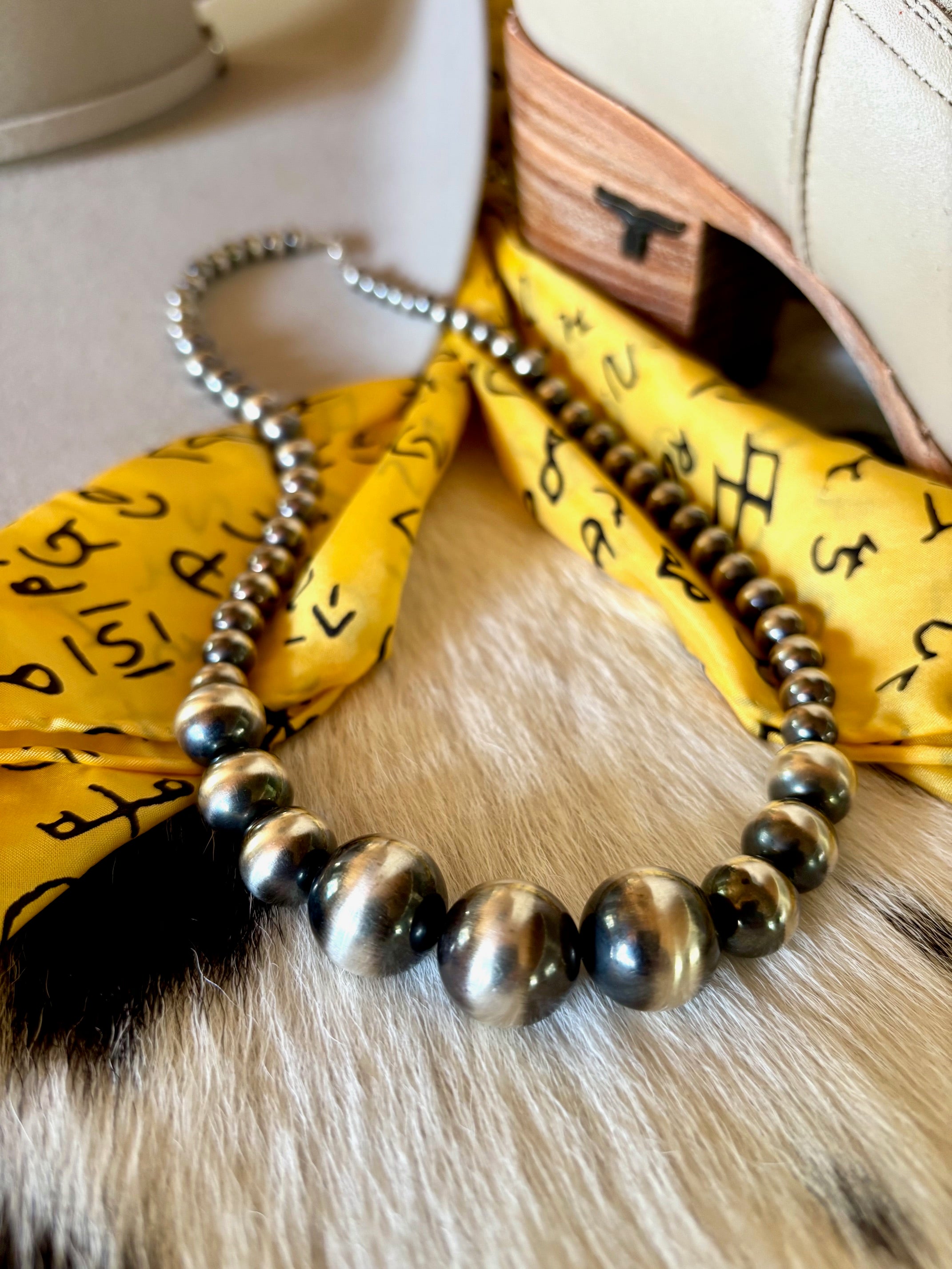 Navajo Pearl Necklace with graduated beads boots scarf wild rag cowhide