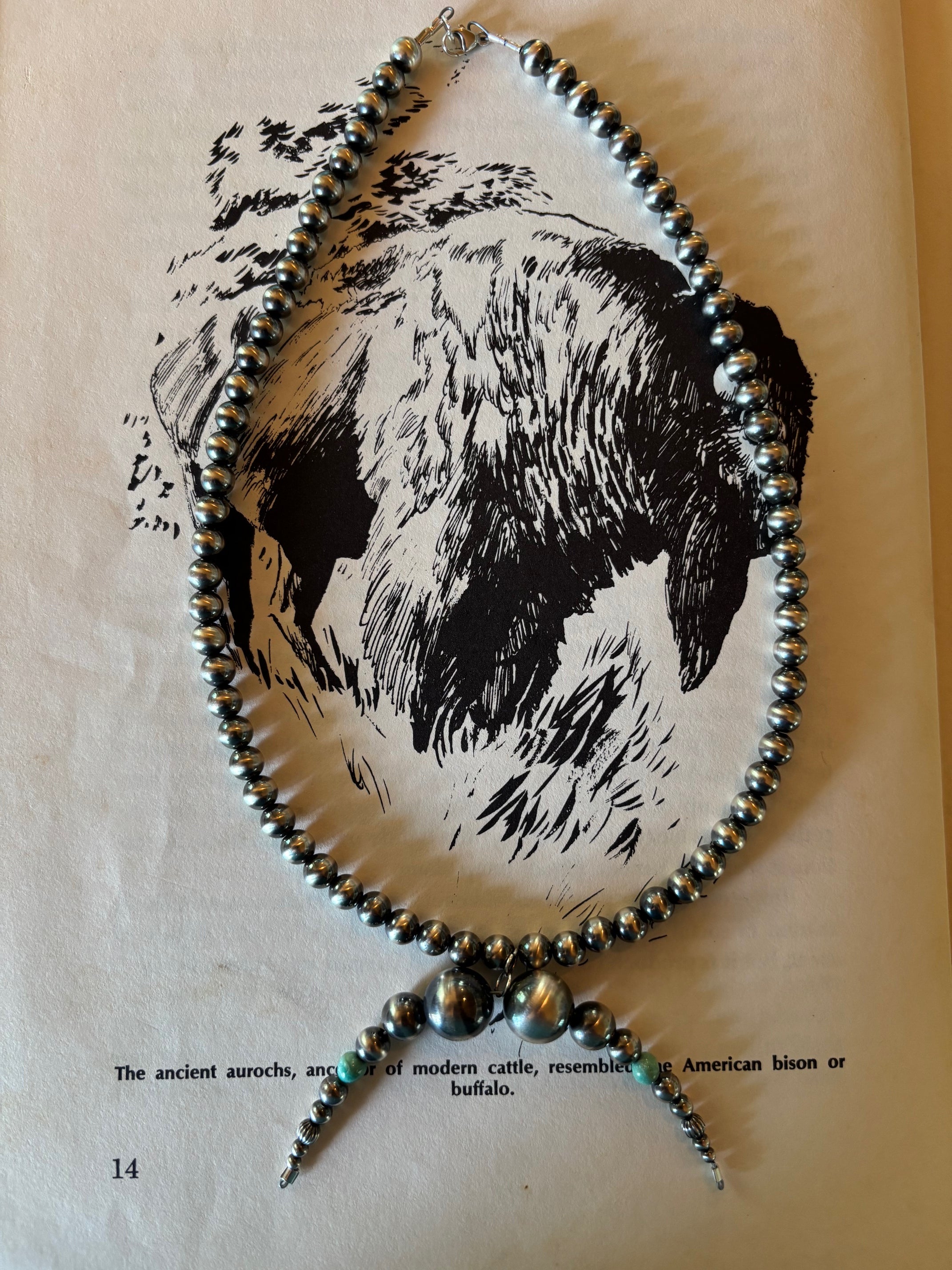 6mm Navajo Pearl 17" Necklace with 12mm Naja