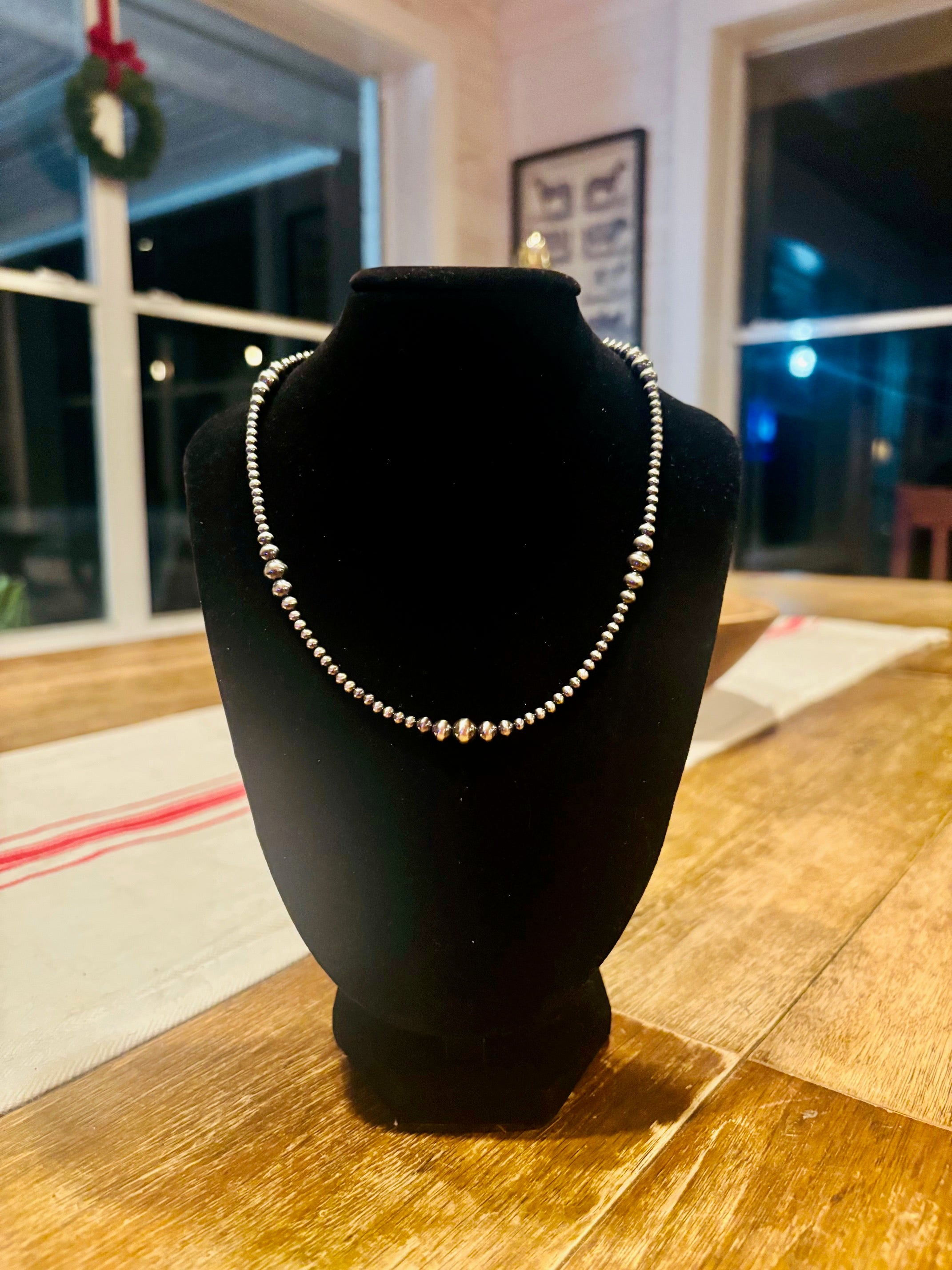 Navajo Graduated  Pearl Necklace 14" 3mm, 4mm, 5mm, 6mm